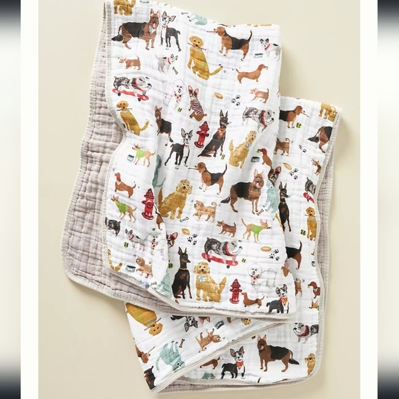 Anthropologie Printed Muslin Baby Quilt - Woof (dogs)